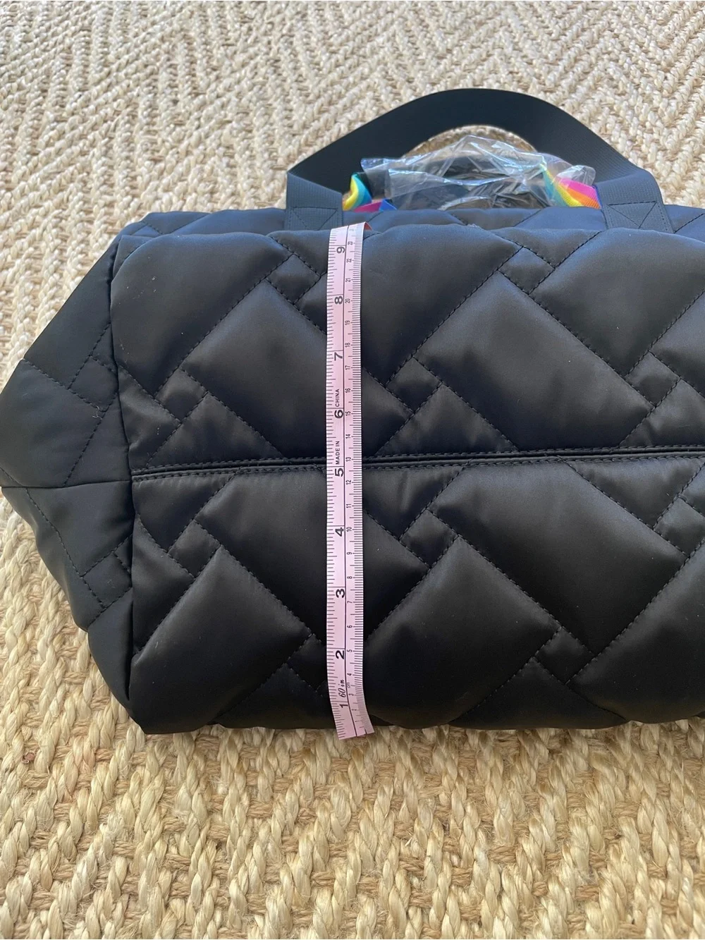 Kurt Geiger Black Quilted Tote with Rainbow Straps
